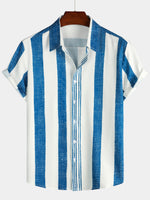 Bundle Of 3 | Men's Floral & Stripe Holiday Summer Print Casual White Beach Short Sleeve Shirts
