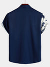 Men's Vertical Stripe Flower Print Vacation Navy Blue Hawaiian Vintage Aloha Short Sleeve Shirt