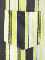 Men's Vintage Black and Yellow Vertical Striped Print Summer Casual Pocket Short Sleeve Shirt