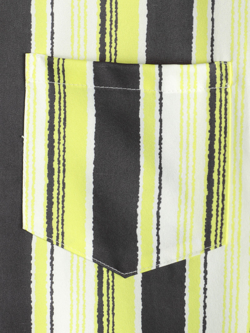 Men's Vintage Black and Yellow Vertical Striped Print Summer Casual Pocket Short Sleeve Shirt