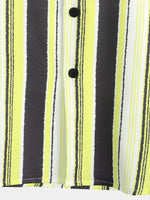 Men's Vintage Black and Yellow Vertical Striped Print Summer Casual Pocket Short Sleeve Shirt