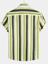 Men's Vintage Black and Yellow Vertical Striped Print Summer Casual Pocket Short Sleeve Shirt