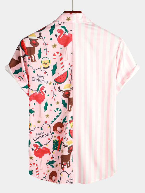 Men's Christmas Print Holiday Regular Fit Short Sleeve Shirt