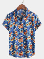 Men's Summer Floral Print Beach Resort Holiday Cotton Aloha Short Sleeve Hawaiian Shirt