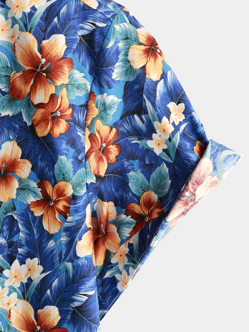 Men's Summer Floral Print Beach Resort Holiday Cotton Aloha Short Sleeve Hawaiian Shirt