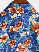 Men's Summer Floral Print Beach Resort Holiday Cotton Aloha Short Sleeve Hawaiian Shirt