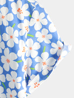 Men's Summer Floral Print Holiday Flower Resort Casual Lapel Light Blue Short Sleeve Shirt