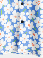 Men's Summer Floral Print Holiday Flower Resort Casual Lapel Light Blue Short Sleeve Shirt
