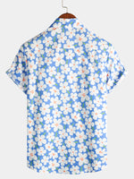 Men's Summer Floral Print Holiday Flower Resort Casual Lapel Light Blue Short Sleeve Shirt