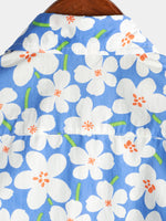 Men's Summer Floral Print Holiday Flower Resort Casual Lapel Light Blue Short Sleeve Shirt