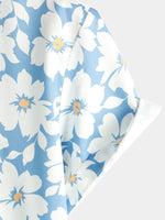 Men's Summer Floral Print Holiday Flower Resort Casual Lapel Light Blue Short Sleeve Shirt