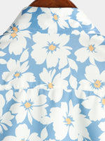 Men's Summer Floral Print Holiday Flower Resort Casual Lapel Light Blue Short Sleeve Shirt