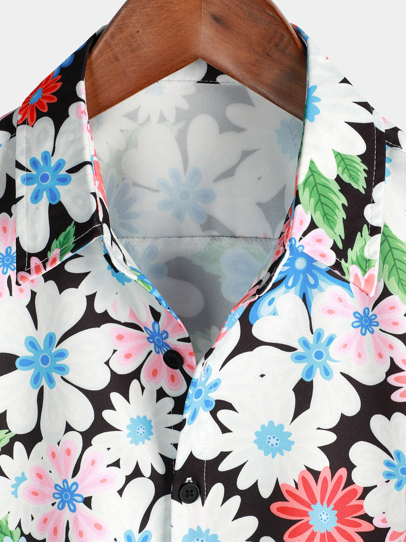 Men's Leisure Floral Print Holiday Flower Resort Casual Art Short Sleeve Shirt
