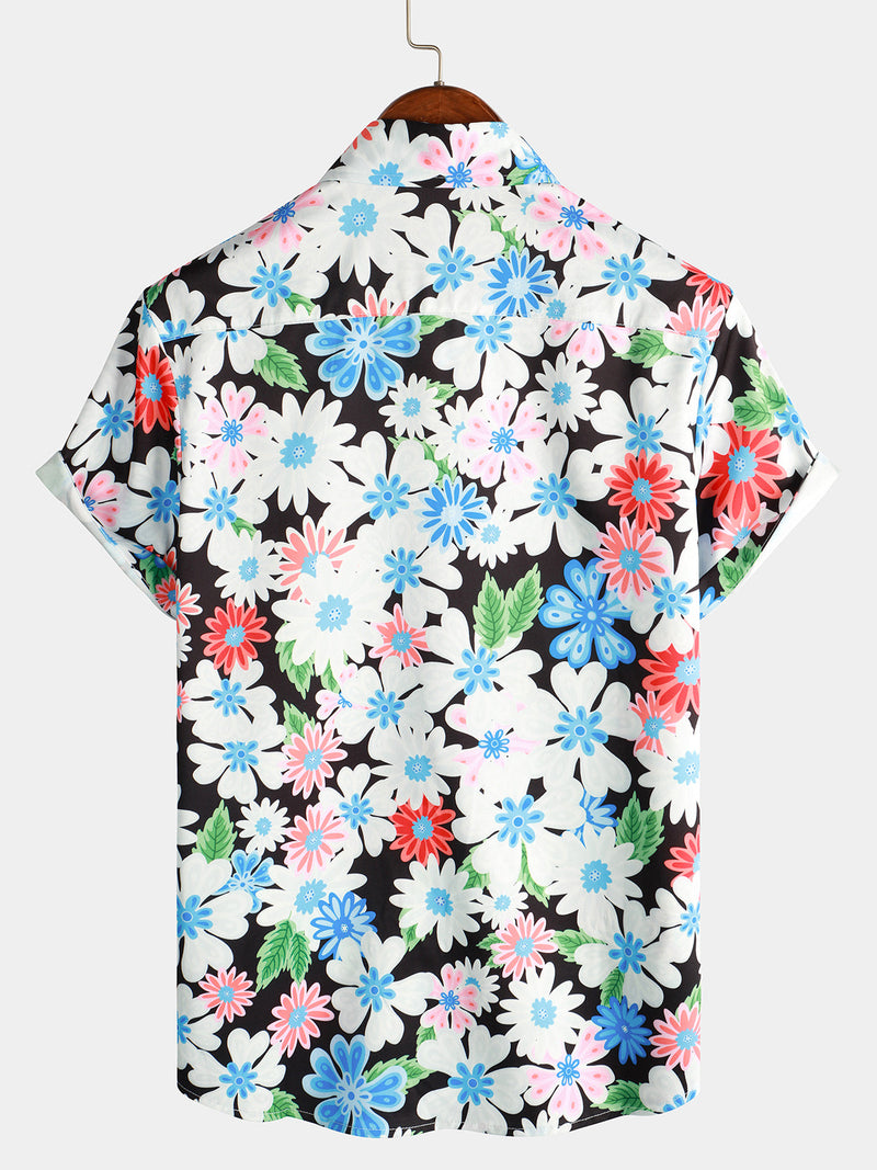Men's Leisure Floral Print Holiday Flower Resort Casual Art Short Sleeve Shirt