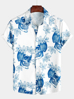 Men's Skull Rock and Roll Cool Tropical Vacation Short Sleeve Beach Crazy White Hawaiian Shirt
