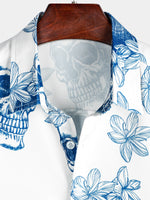 Men's Skull Rock and Roll Cool Tropical Vacation Short Sleeve Beach Crazy White Hawaiian Shirt