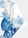 Men's Skull Rock and Roll Cool Tropical Vacation Short Sleeve Beach Crazy White Hawaiian Shirt