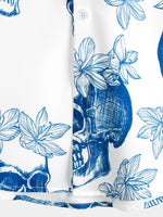 Men's Skull Rock and Roll Cool Tropical Vacation Short Sleeve Beach Crazy White Hawaiian Shirt