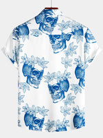 Men's Skull Rock and Roll Cool Tropical Vacation Short Sleeve Beach Crazy White Hawaiian Shirt