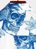 Men's Skull Rock and Roll Cool Tropical Vacation Short Sleeve Beach Crazy White Hawaiian Shirt