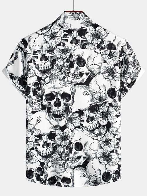 Men's Skull Punk Rocker Cool Rock Button Up Rockabilly Style Short Sleeve Hawaiian Shirt