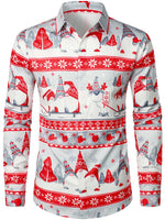 Men's Holiday Striped Long Sleeve Vacation Cute Gnome Christmas Shirt