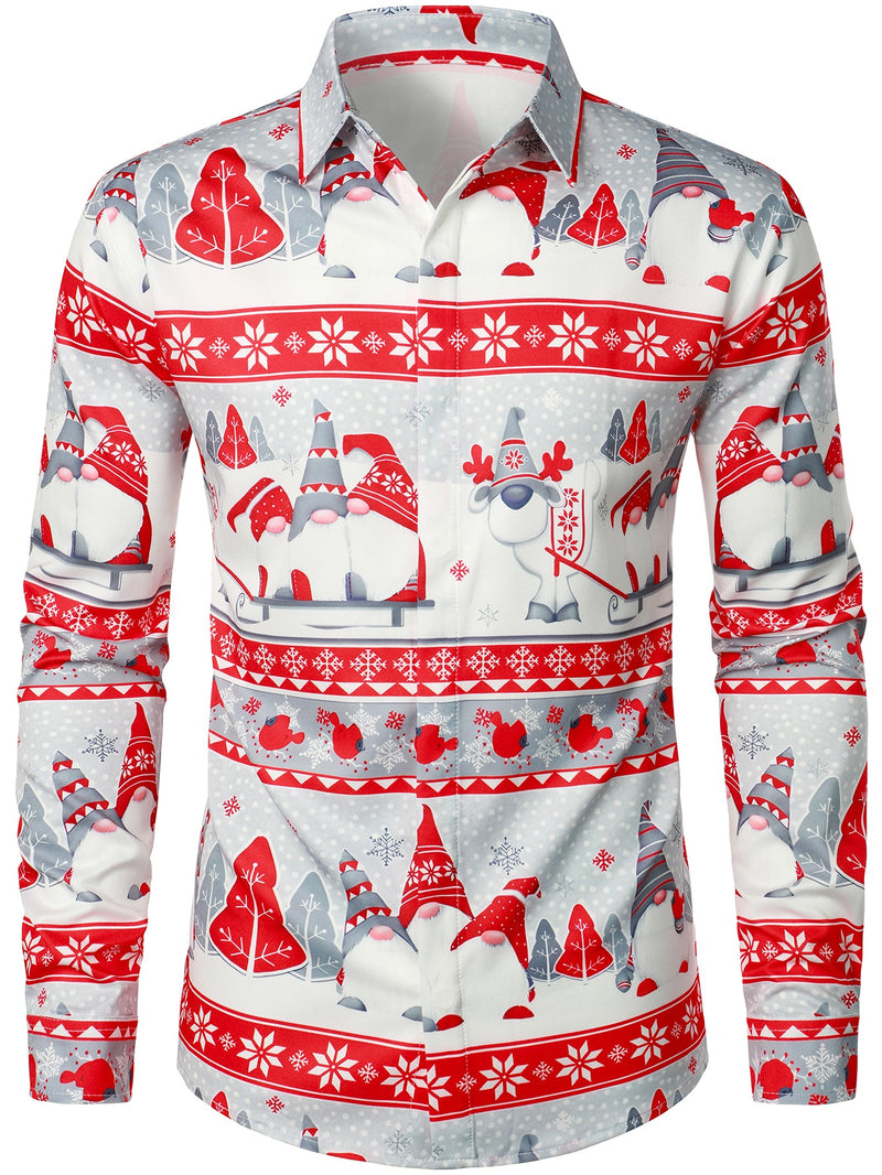 Men's Holiday Striped Long Sleeve Vacation Cute Gnome Christmas Shirt
