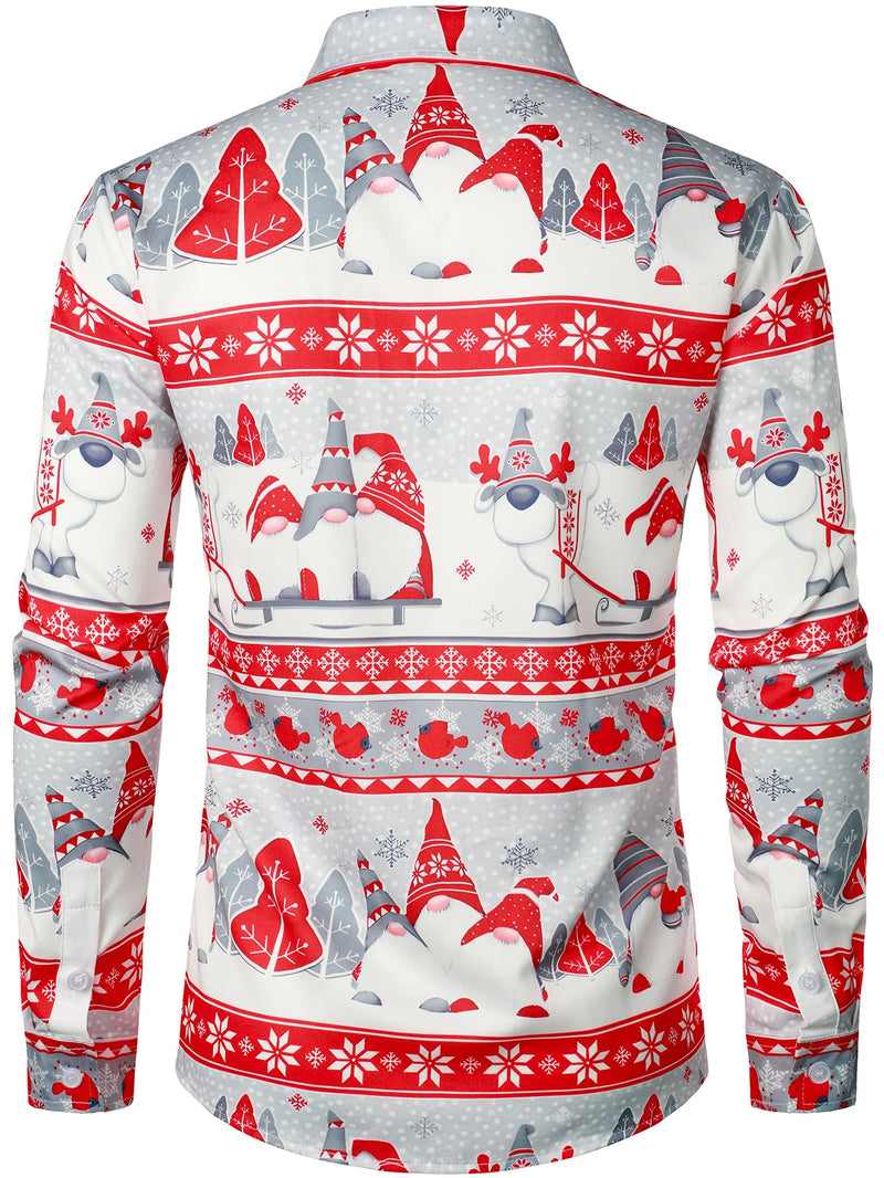 Men's Holiday Striped Long Sleeve Vacation Cute Gnome Christmas Shirt