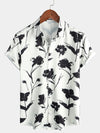 Men's Casual Floral Button Up Black And White Short Sleeve Shirt