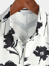 Men's Casual Floral Button Up Black And White Short Sleeve Shirt