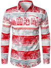 Men's Snowflake Striped Print Button Up Long Sleeve Lapel Christmas Shirt
