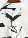 Men's Casual Floral Button Up Black And White Short Sleeve Shirt