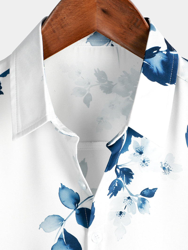 Men's Casual Floral Art Button Up Short Sleeve Summer Holiday Beach Shirt