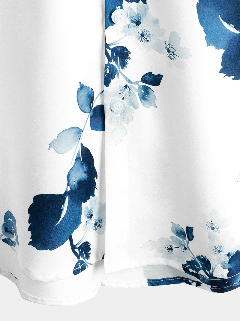 Men's Casual Floral Art Button Up Short Sleeve Summer Holiday Beach Shirt