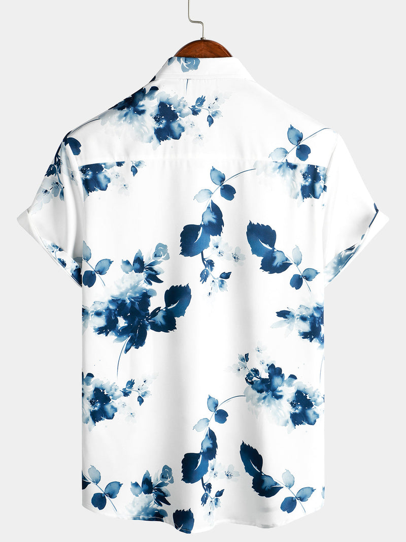 Men's Casual Floral Art Button Up Short Sleeve Summer Holiday Beach Shirt