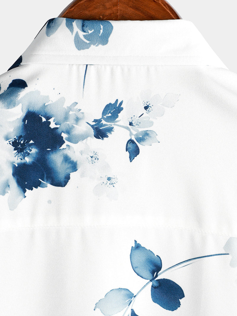 Men's Casual Floral Art Button Up Short Sleeve Summer Holiday Beach Shirt