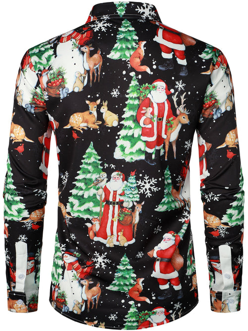 Men's Vintage Santa Claus Snowman Christmas Long Sleeve Shirt