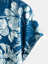 Men's Blue Tropical Print Aloha Vacation Beach Short Sleeve Holiday Hawaiian Shirt