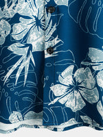 Men's Blue Tropical Print Aloha Vacation Beach Short Sleeve Holiday Hawaiian Shirt