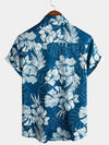 Men's Blue Tropical Print Aloha Vacation Beach Short Sleeve Holiday Hawaiian Shirt