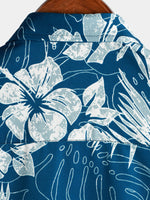 Men's Blue Tropical Print Aloha Vacation Beach Short Sleeve Holiday Hawaiian Shirt
