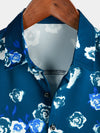Men's Holiday Summer Casual Floral Button Up Navy Blue Short Sleeve Shirt