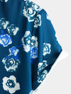 Men's Holiday Summer Casual Floral Button Up Navy Blue Short Sleeve Shirt