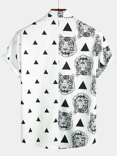 Men's Tiger Print Pocket Casual Short Sleeve Shirt