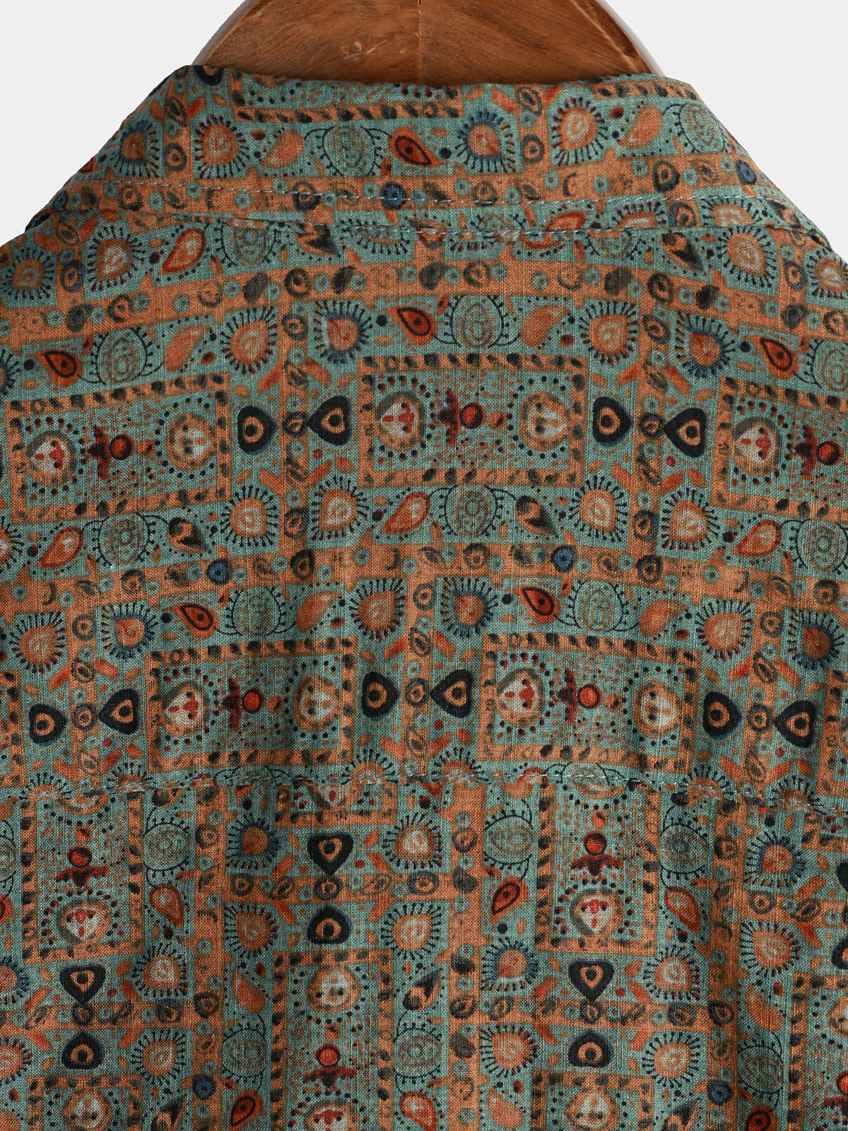 Men's Vintage Paisley Print 70s Button Up Brown Boho Retro