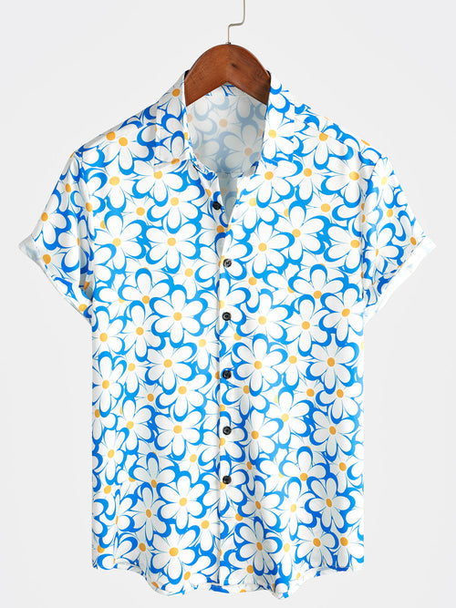 Bundle Of 2 | Men's Summer Floral Print Top Button Up Short Sleeve Shirts