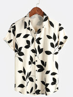 Men's Holiday Floral Print Combed Cotton Summer Casual Button Short Sleeve Shirt
