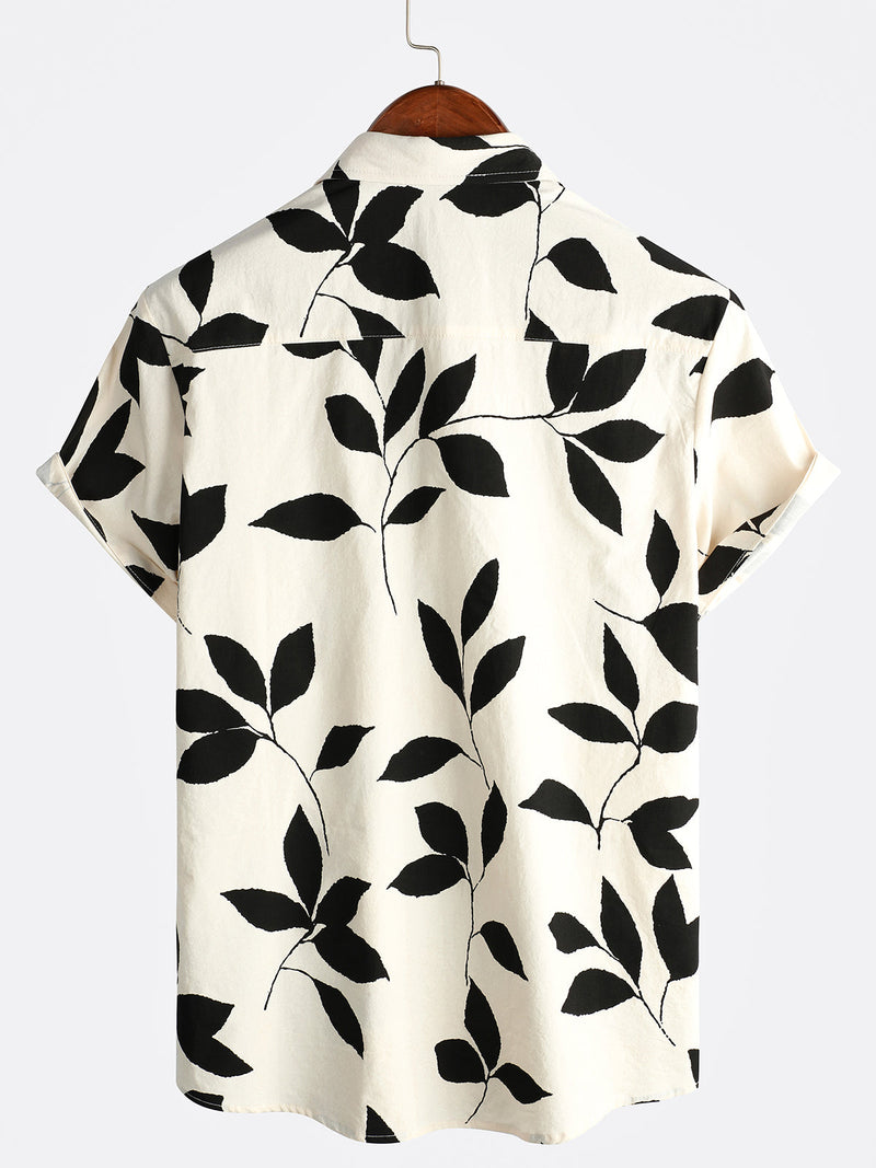 Men's Holiday Floral Print Combed Cotton Summer Casual Button Short Sleeve Shirt