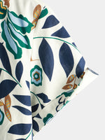 Men's Cotton Cool Breathable Floral Print Flower Beach Resort Casual White Short Sleeve Shirt