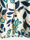 Men's Cotton Cool Breathable Floral Print Flower Beach Resort Casual White Short Sleeve Shirt